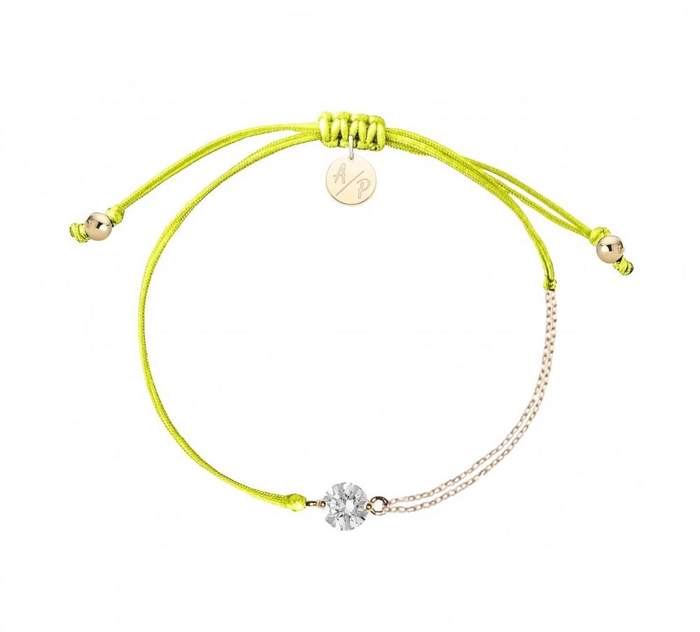 NEW ADRIANA PAPPAS women's cz solitaire bracelet on colored cord in neon yellow